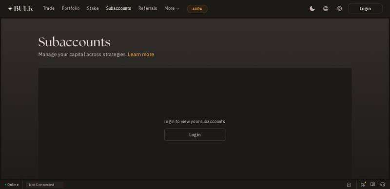 BULK subaccounts page requiring login