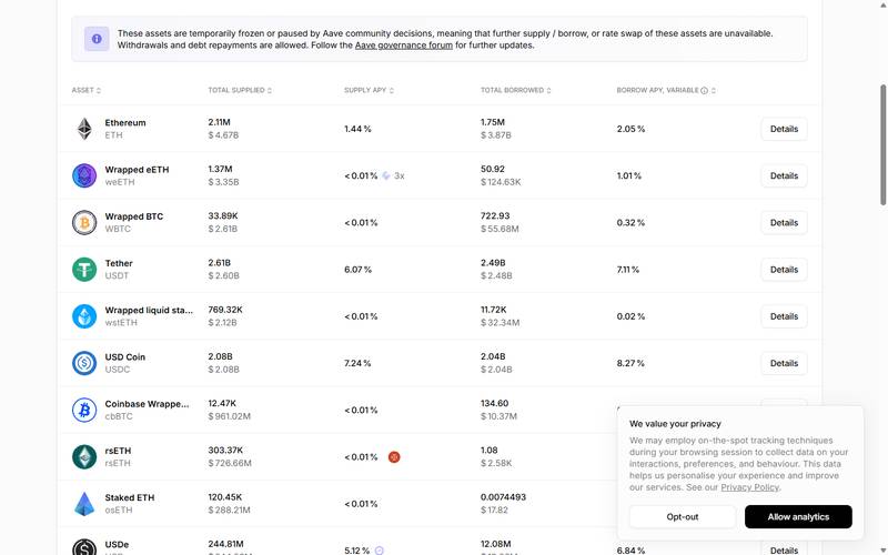 The Aave dashboard showing your supply positions and accumulated inter
